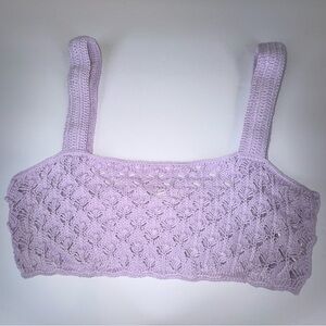 For Love & Lemons Charlotte Open Knit Crochet Bralette Top Lilac Purple Size XS